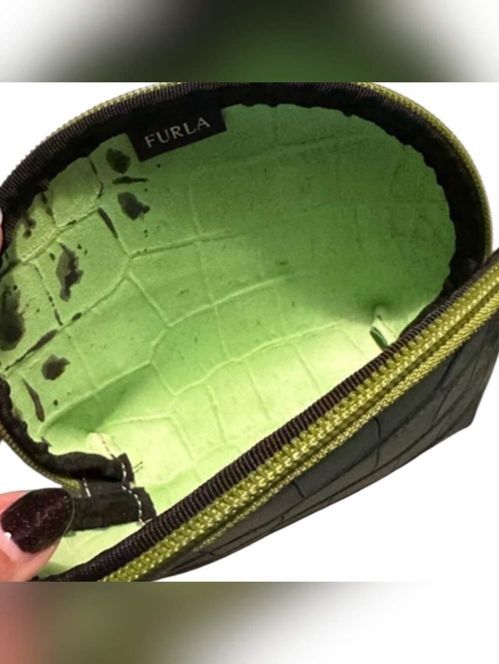 Furla Green Croc-Embossed Leather Cosmetic Pouch NWT - Picture 7 of 7